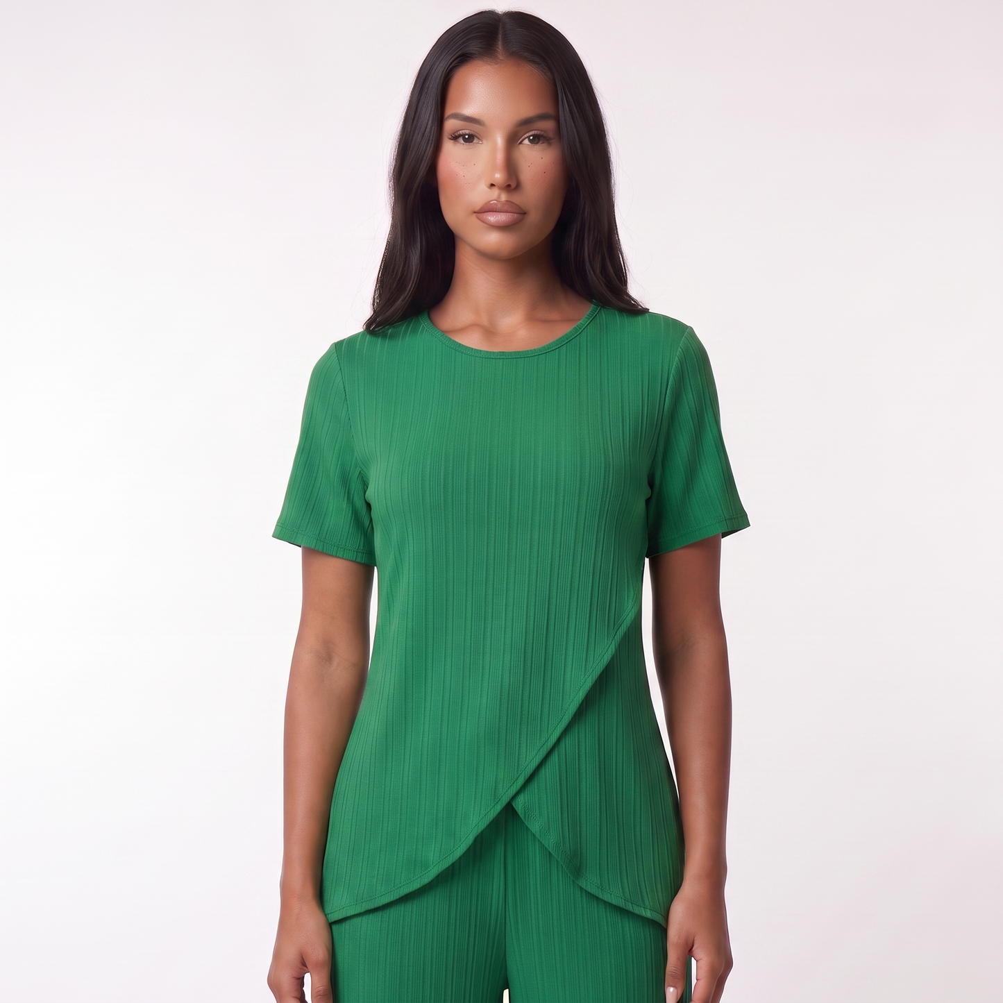 Asymmetric crossover tulip hem detail