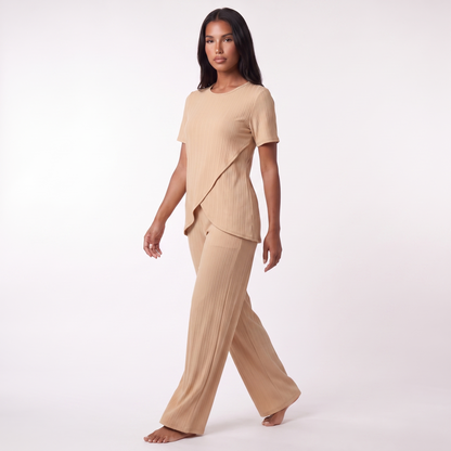 Two-piece crossover-hem set, Apricot, full look
