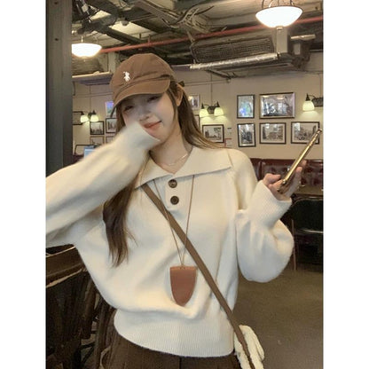 Polo Collar Knit Sweater - Cream