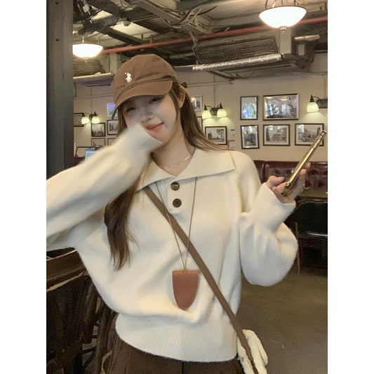 Polo Collar Knit Sweater - Cream