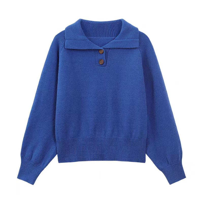 Polo Collar Knit Sweater - Klein Blue