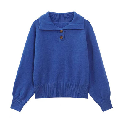 Polo Collar Knit Sweater - Klein Blue