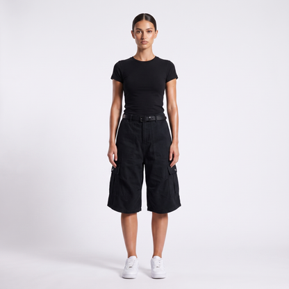 Multi-pocket workwear cargo shorts, Black, full look