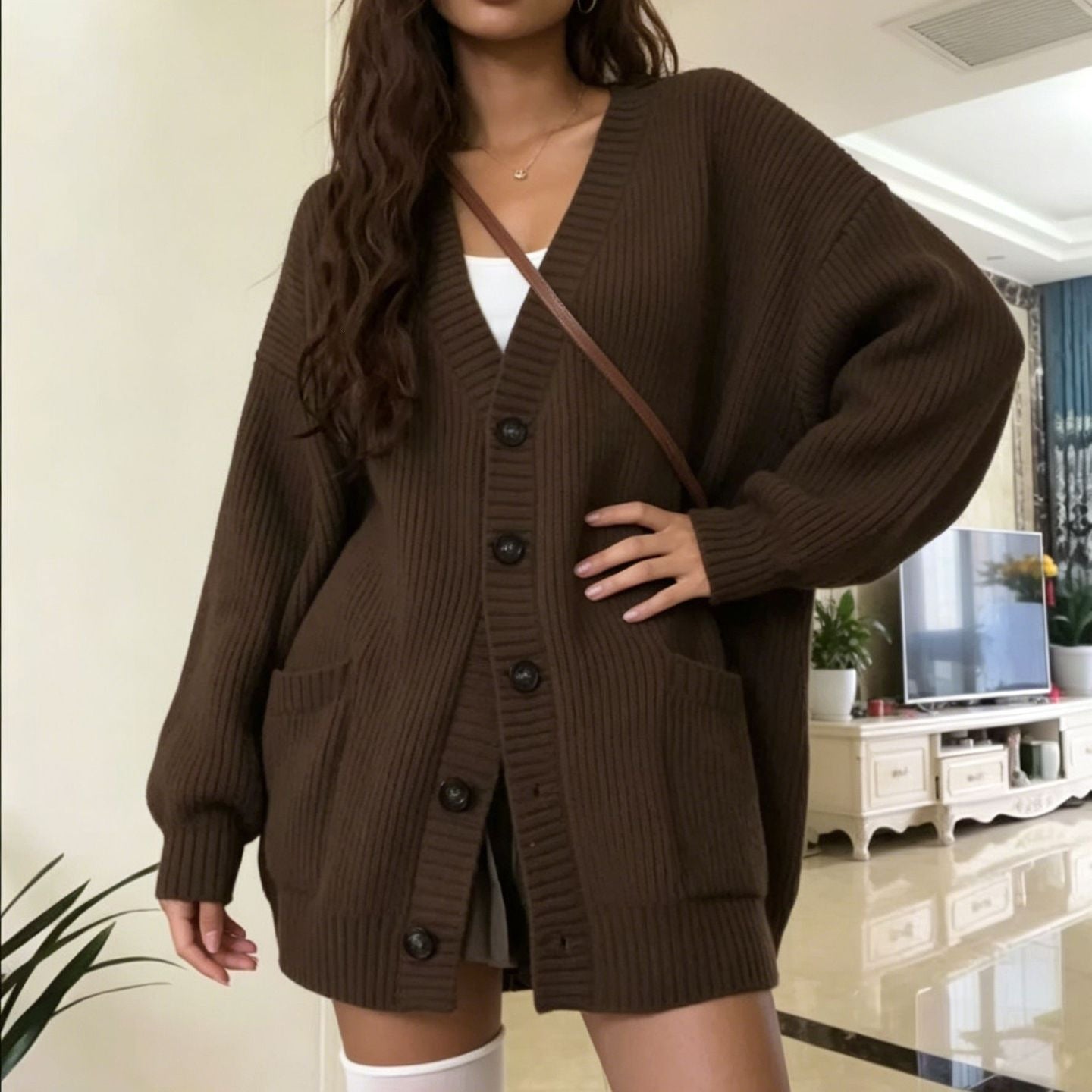 Maeve Women's Longline Cardigan - Oversized Ribbed Open-Front Knit
