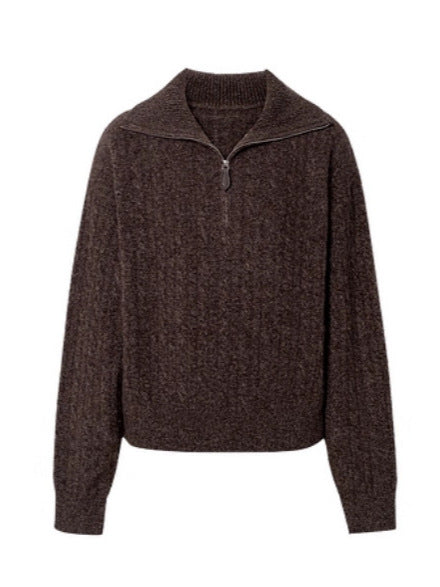 Maeve Women's Cable Knit Jumper - Half-Zip Funnel-Neck Chunky Knit