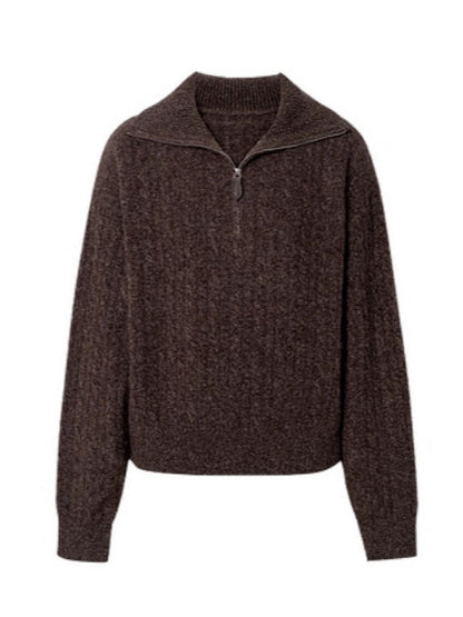 Maeve Women's Cable Knit Jumper - Half-Zip Funnel-Neck Chunky Knit