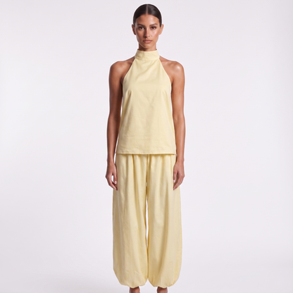 Halter neck top and lantern pants set, Yellow, full look