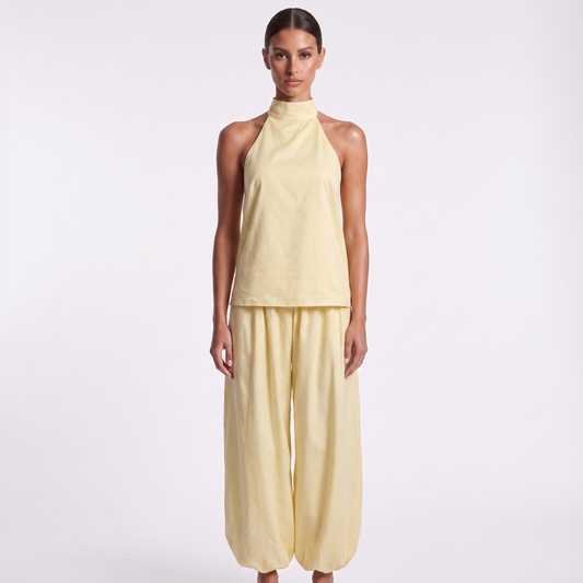 Halter neck top and lantern pants set, Yellow, full look