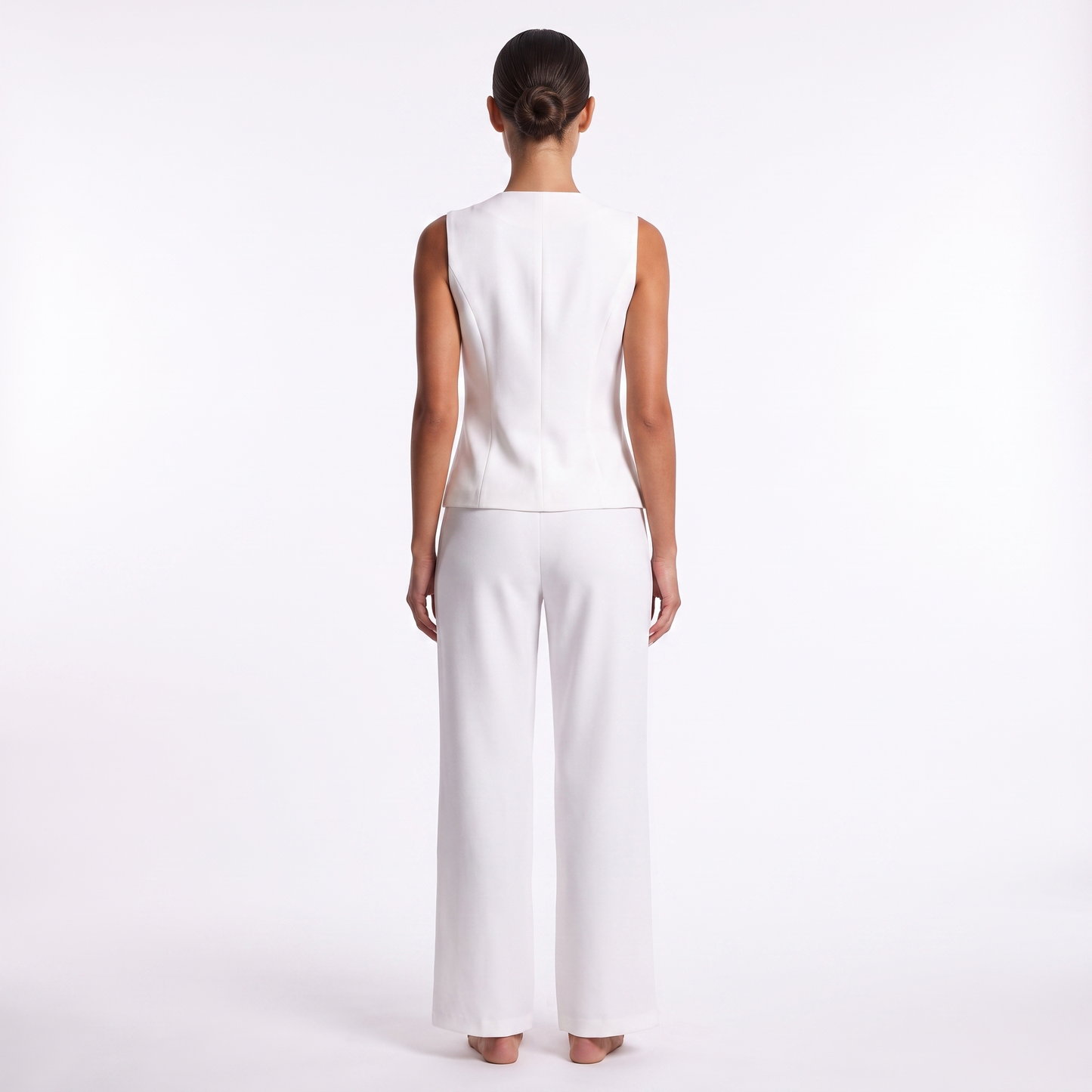 White vest and trousers suit set, back view