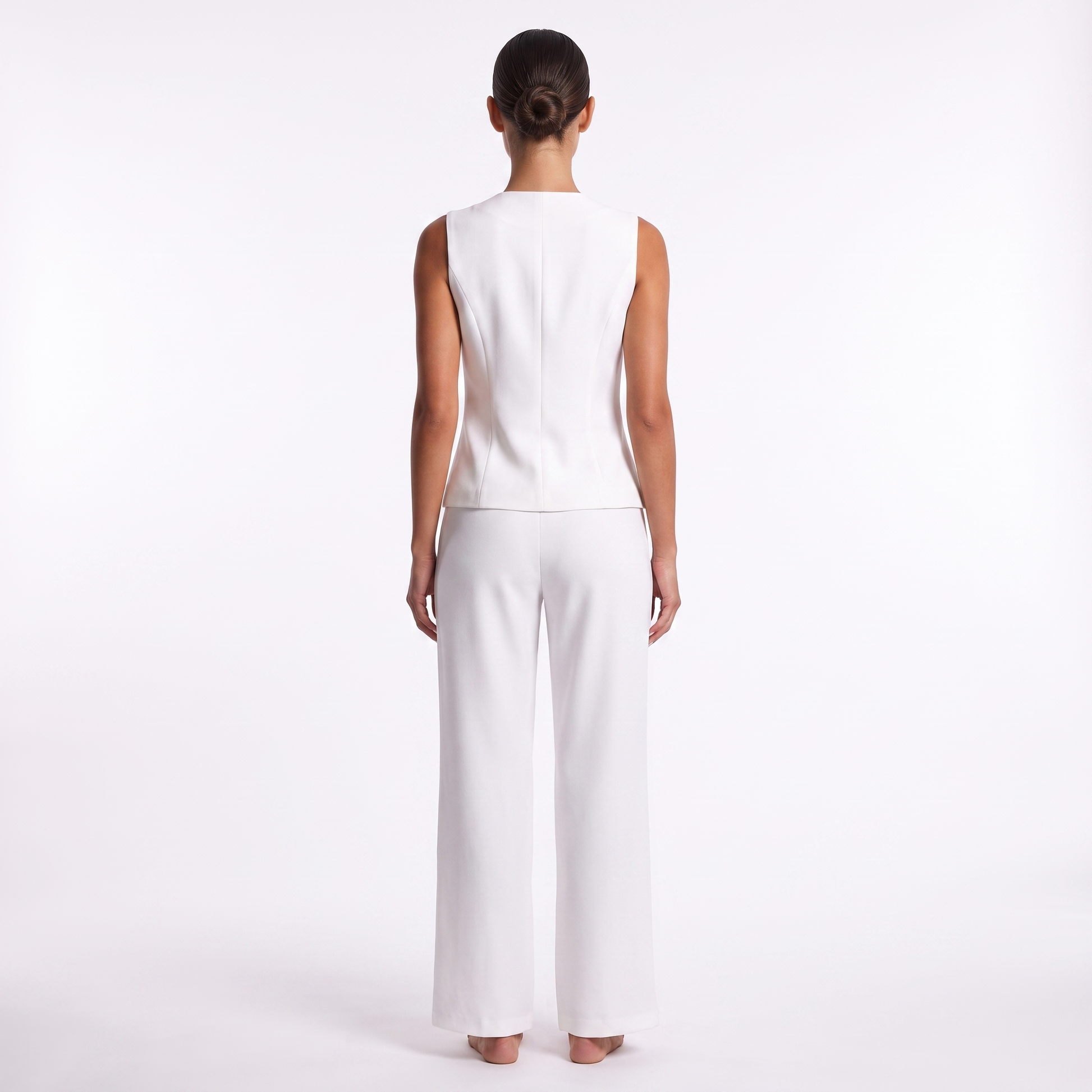 White vest and trousers suit set, back view