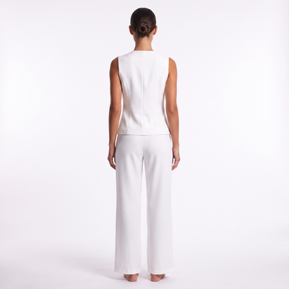 White vest and trousers suit set, back view
