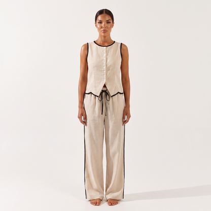 Sleeveless vest and drawstring trousers set, Apricot, full look