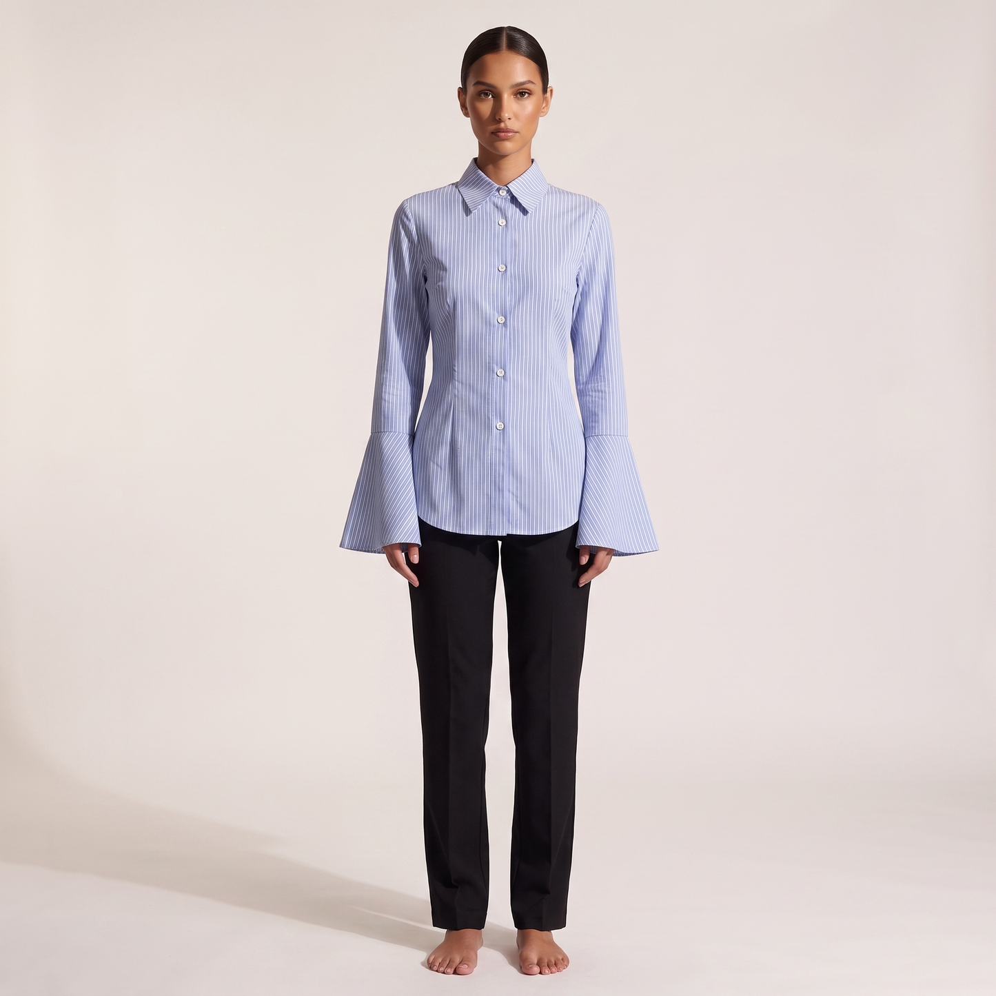 Shirt - blue pinstripe full length