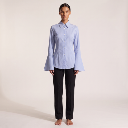 Shirt - blue pinstripe full length