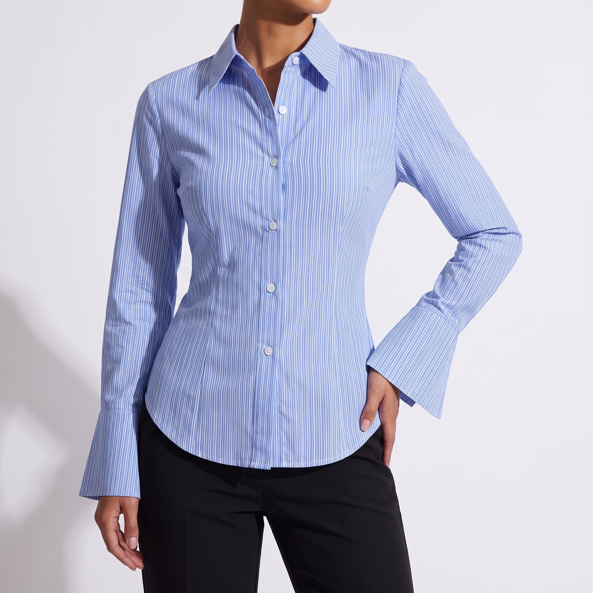 Shirt - blue pinstripe three-quarter