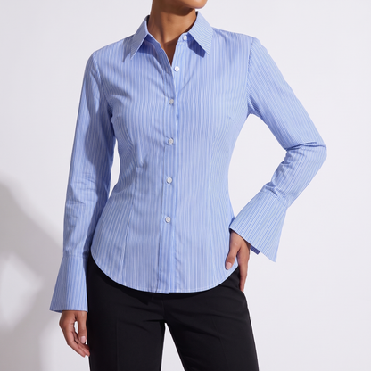 Shirt - blue pinstripe three-quarter