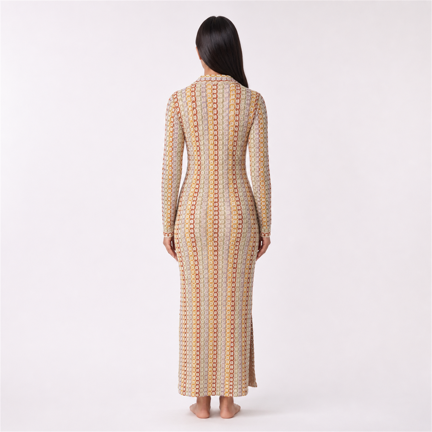 Women’s crochet dress in brown – back view