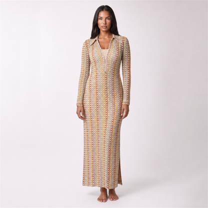 Women’s crochet dress in brown – full front view
