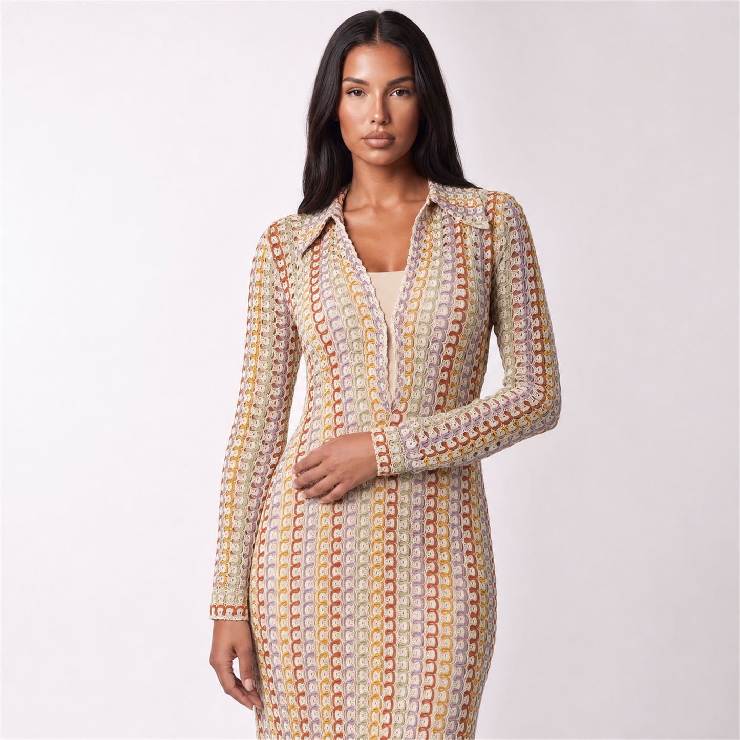 Women’s crochet dress in brown – front hero
