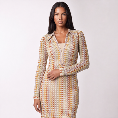Women’s crochet dress in brown – front hero