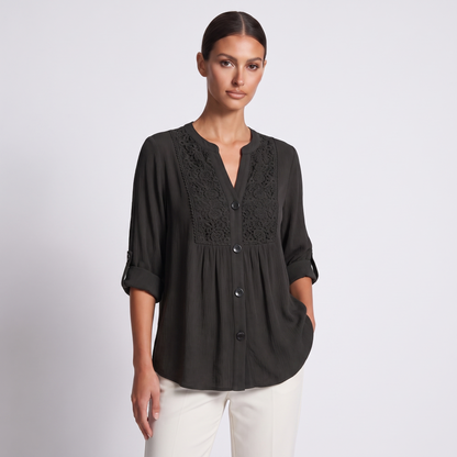 Maeve lace v-neck button front blouse, Black