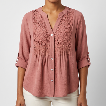 Maeve lace v-neck button front blouse, Pink