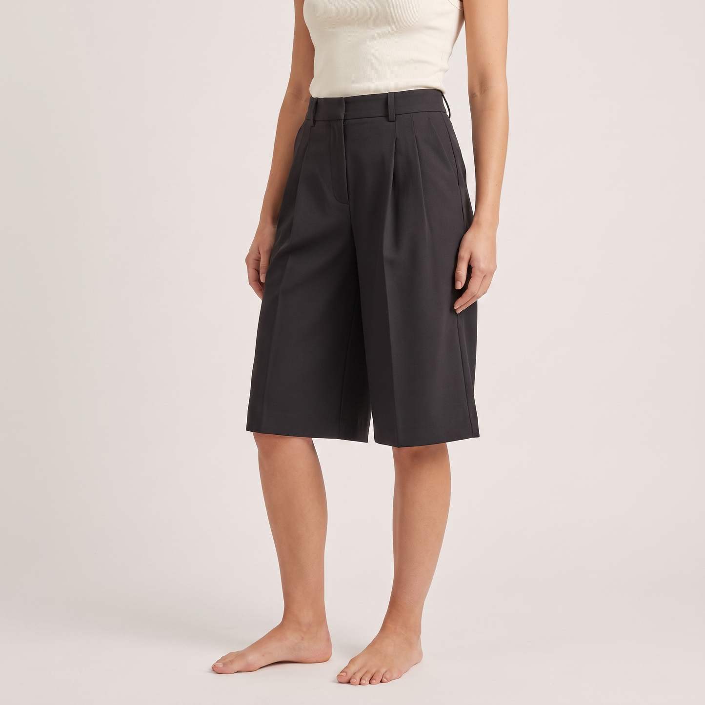 High Waisted Casual Suit Shorts for Women - Black three-quarter