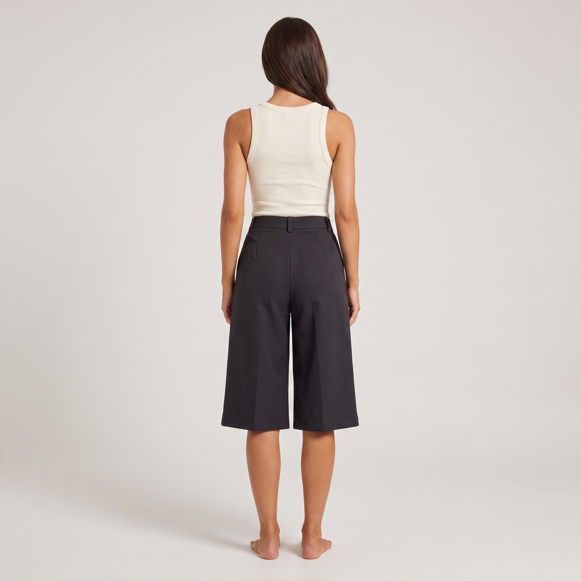 High Waisted Casual Suit Shorts for Women - Black back view