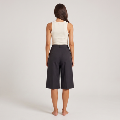 High Waisted Casual Suit Shorts for Women - Black back view