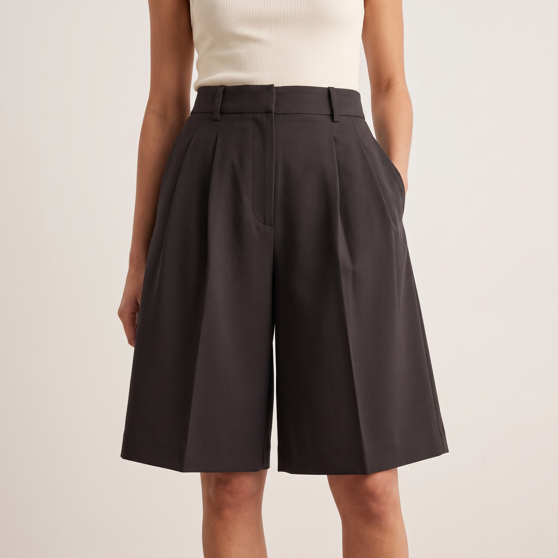 High Waisted Casual Suit Shorts for Women - Black hero