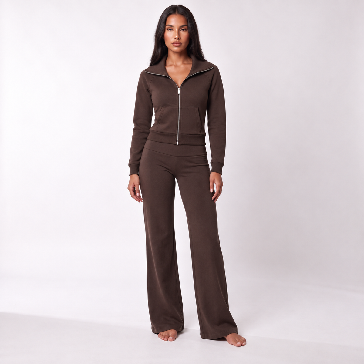 SUMECOJ00110 brown matching jacket and flared trousers, brown-jacket; pieces sold separately.