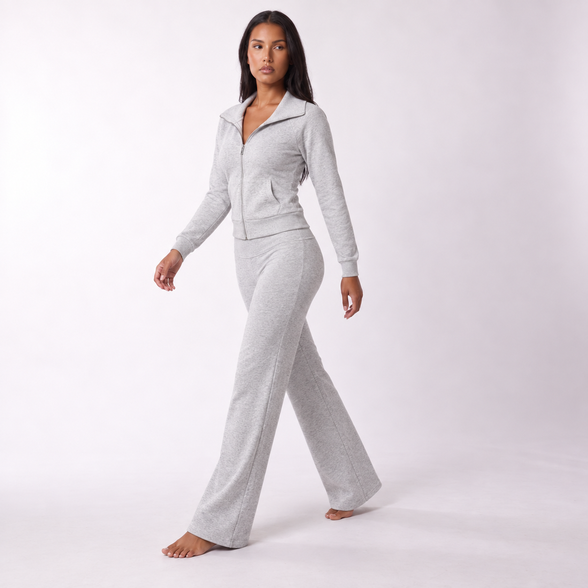 SUMECOJ00110 grey matching jacket and flared trousers, grey-jacket; pieces sold separately.