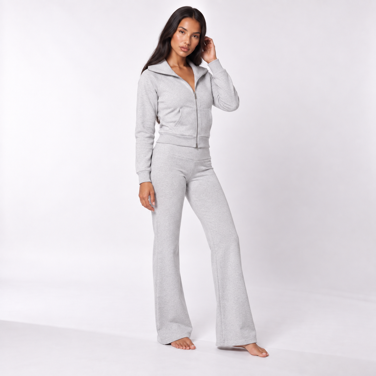 SUMECOJ00110 grey matching jacket and flared trousers, grey-trousers; pieces sold separately.