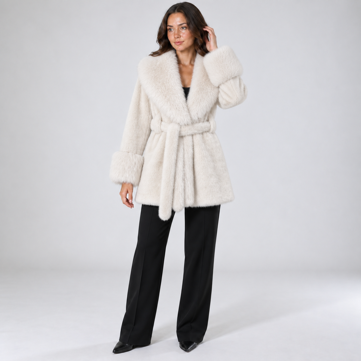 Belted faux-fur coat — Off-White — front — studio 27-2