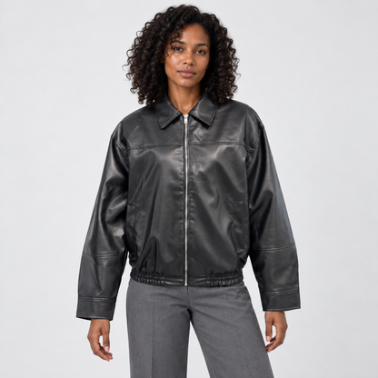 Womens Bomber Jacket — Black — front