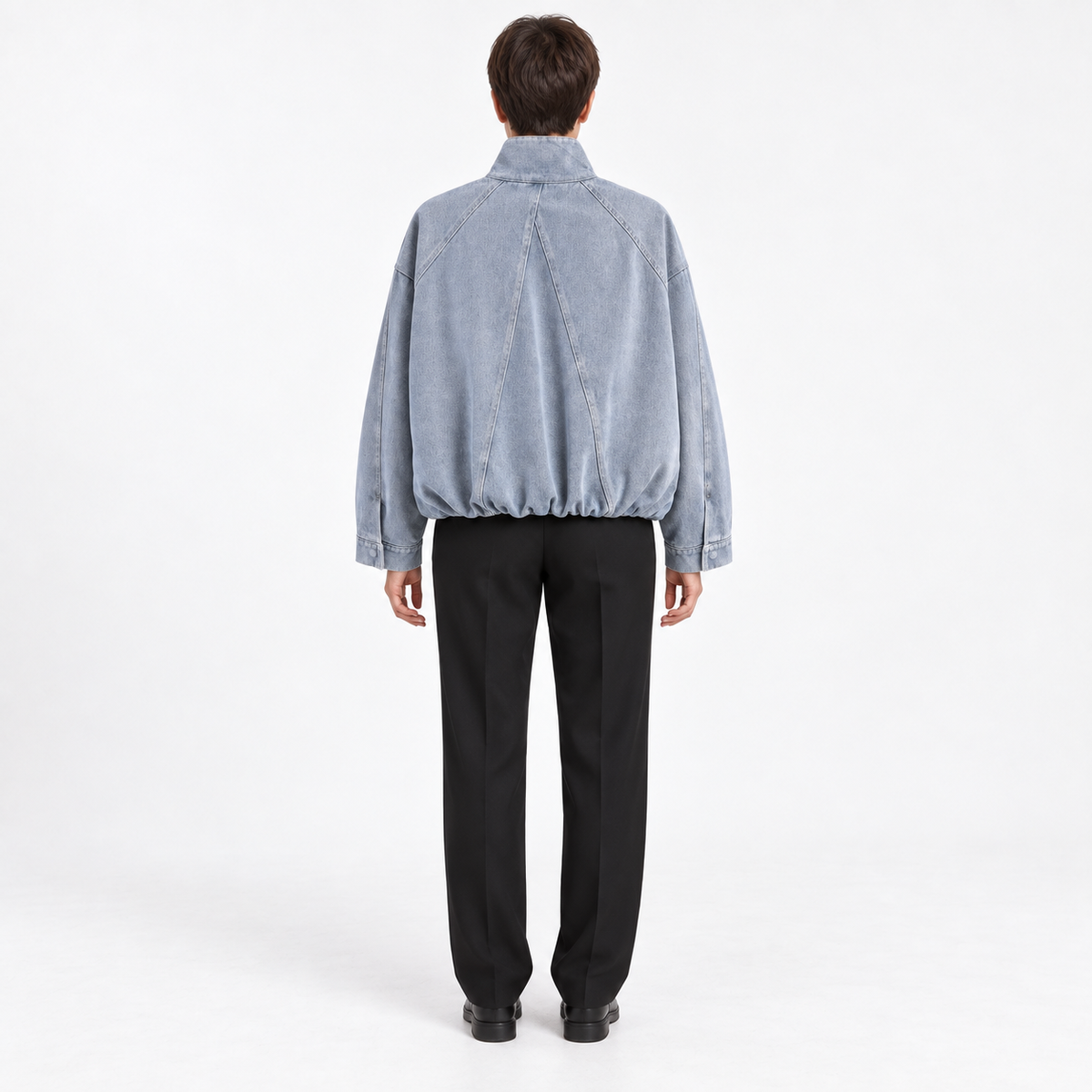 Fashion Versatile  Stand-Collar Denim Bomber Jacket — denim — back — studio 4-3