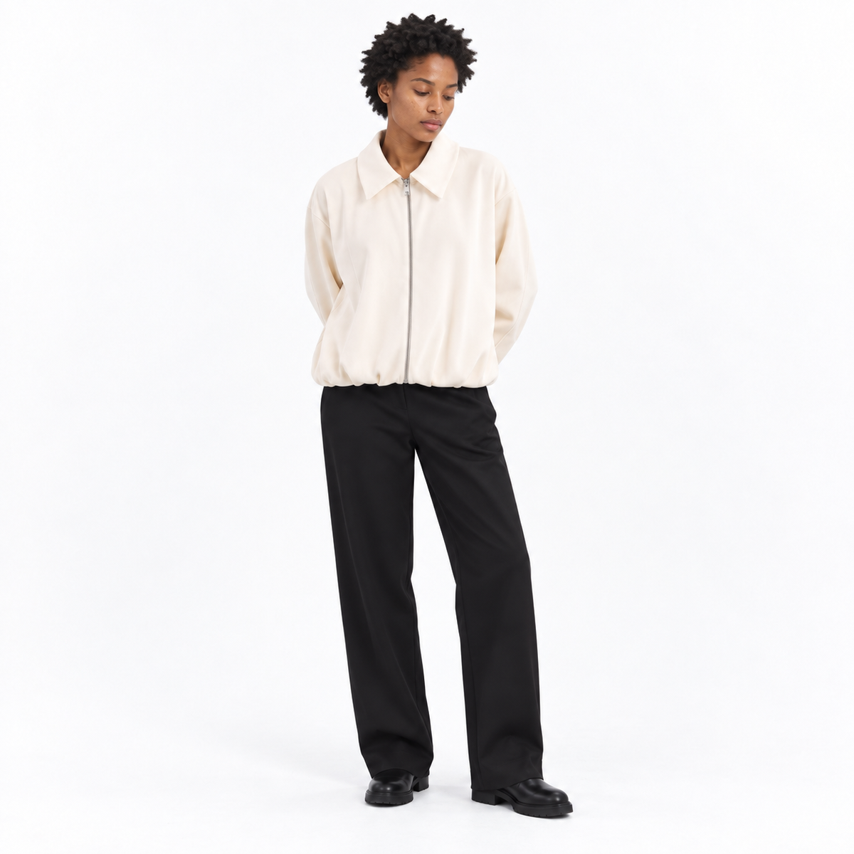 Velvet Bomber Jacket and Pants — Apricot coat — front — studio 5-2