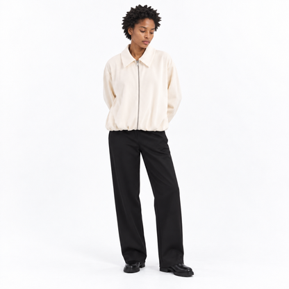Velvet Bomber Jacket and Pants — Apricot coat — front — studio 5-2