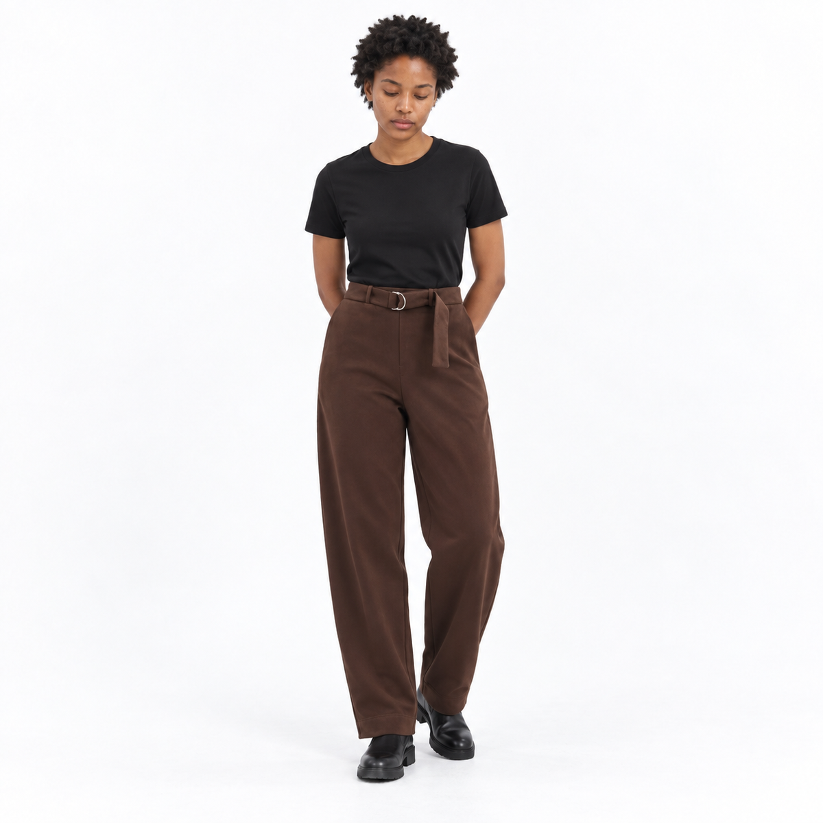 Velvet Bomber Jacket and Pants — Brown pants — front — studio 5-4