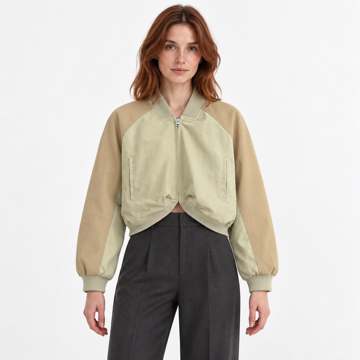 Washed Street Style Bomber Jacket - Army green - front