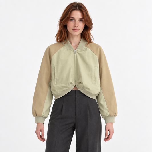 Washed Street Style Bomber Jacket - Army green - front
