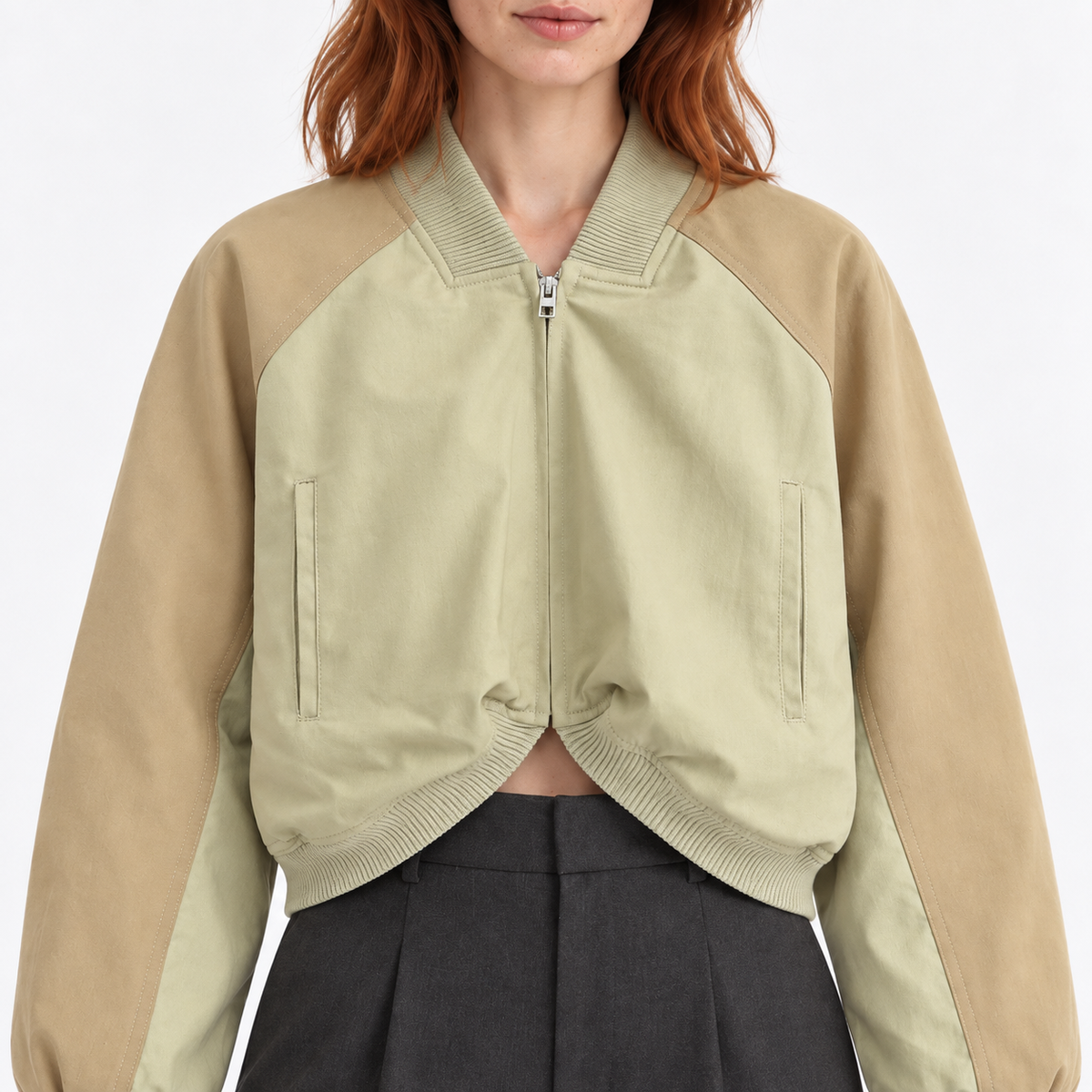 Washed Street Style Bomber Jacket - Army green - detail