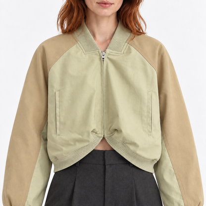 Washed Street Style Bomber Jacket - Army green - detail