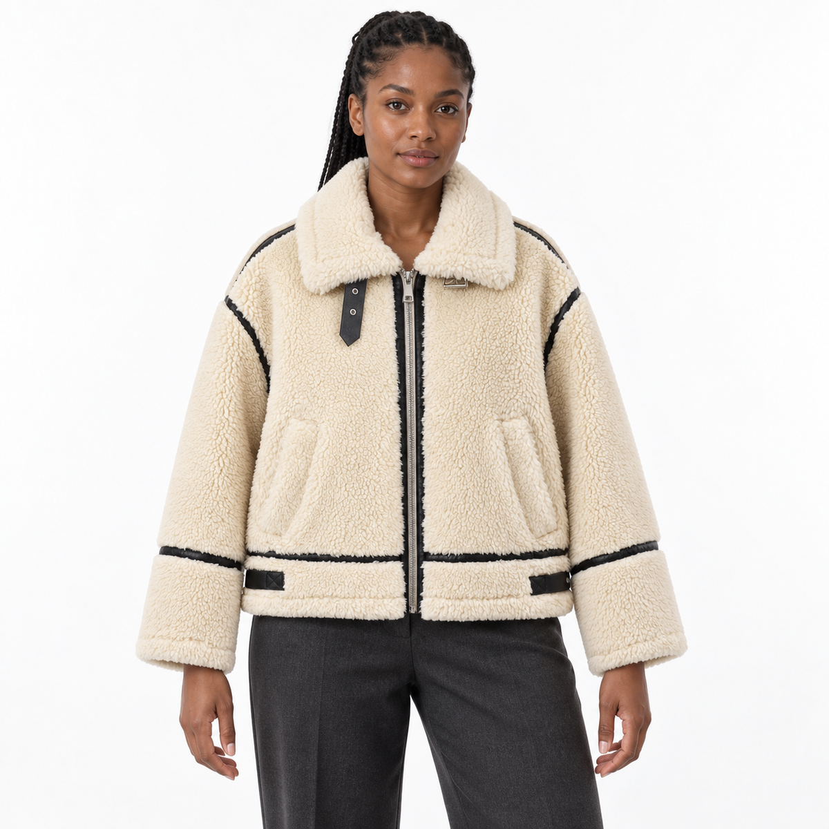 Women's Fleece Motorcycle Jacket — Jacket — front — studio 9-1