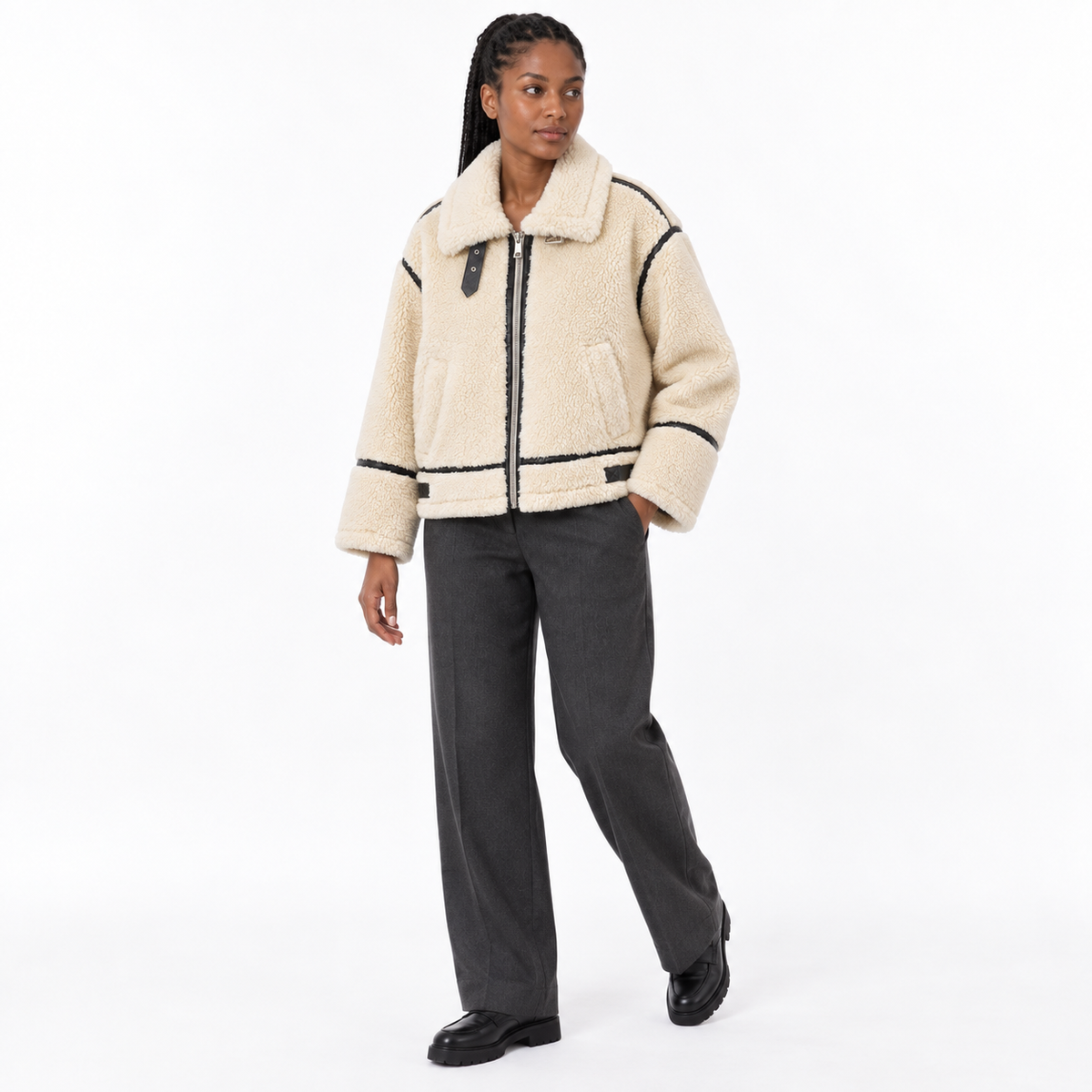 Women's Fleece Motorcycle Jacket — Jacket — three quarter — studio 9-2