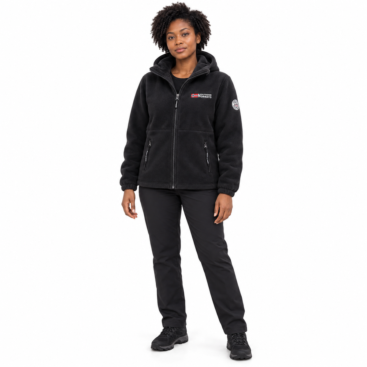 Hooded Fleece Jacket for Men and Women — Black — front — studio 10-1