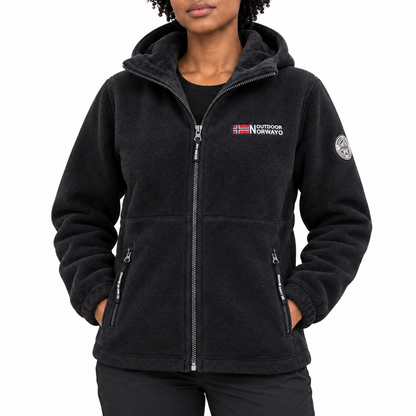 Hooded Fleece Jacket for Men and Women — Black — detail — studio 10-3