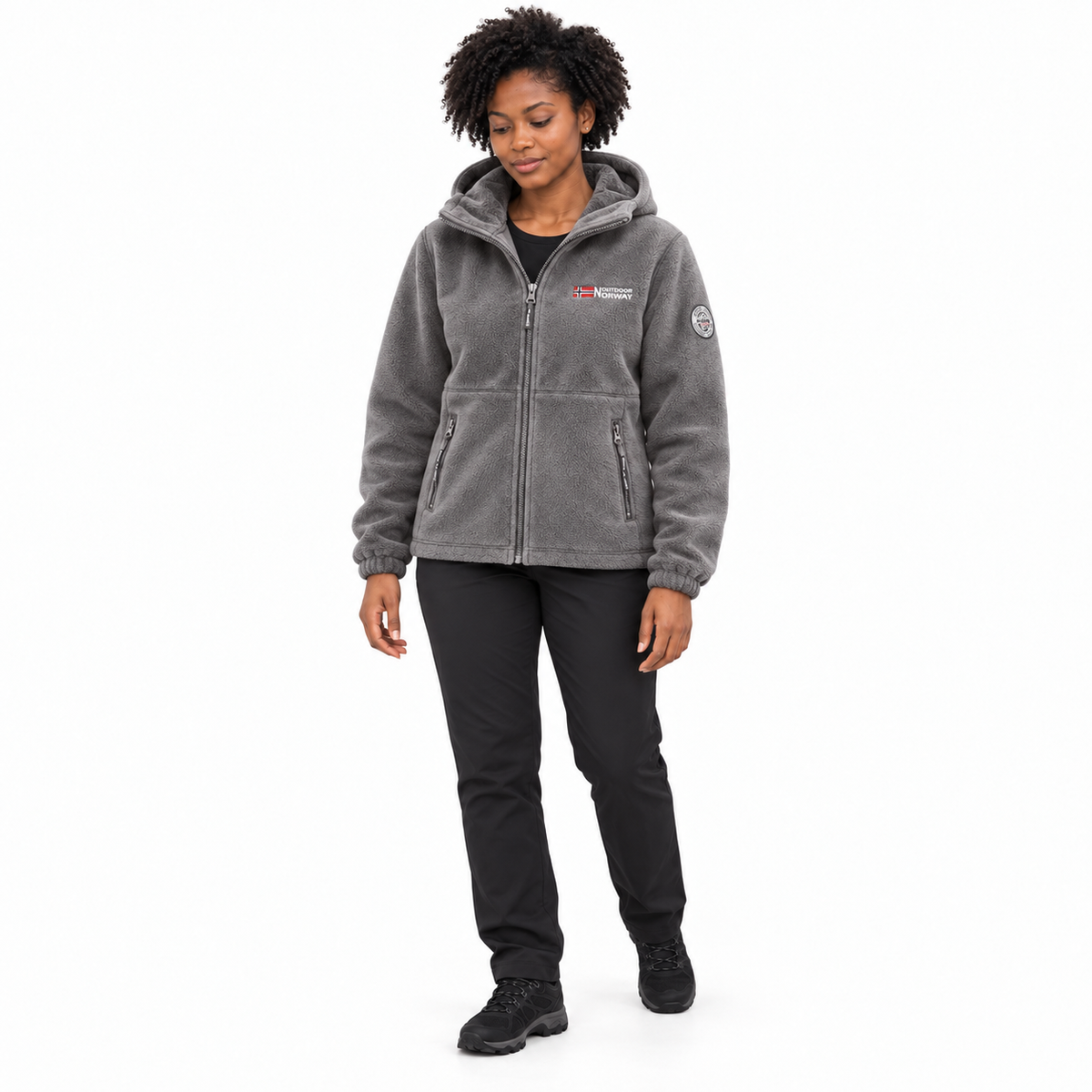 Hooded Fleece Jacket for Men and Women — Gray — front — studio 10-4