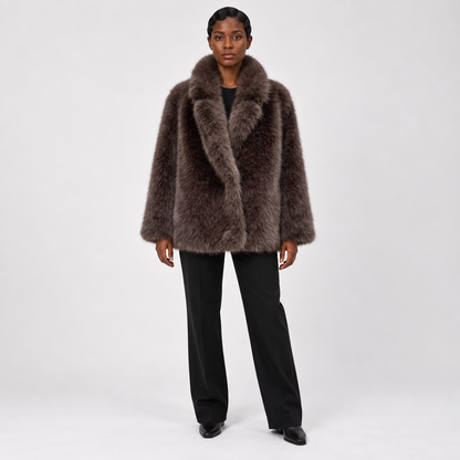 Womens Fur Coat — Dark Brown — front — studio 14-1