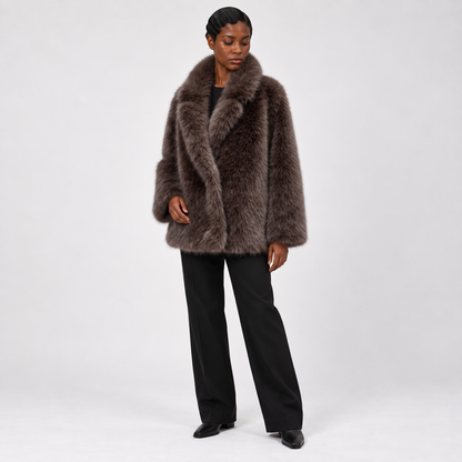 Womens Fur Coat — Dark Brown — three_quarter — studio 14-2